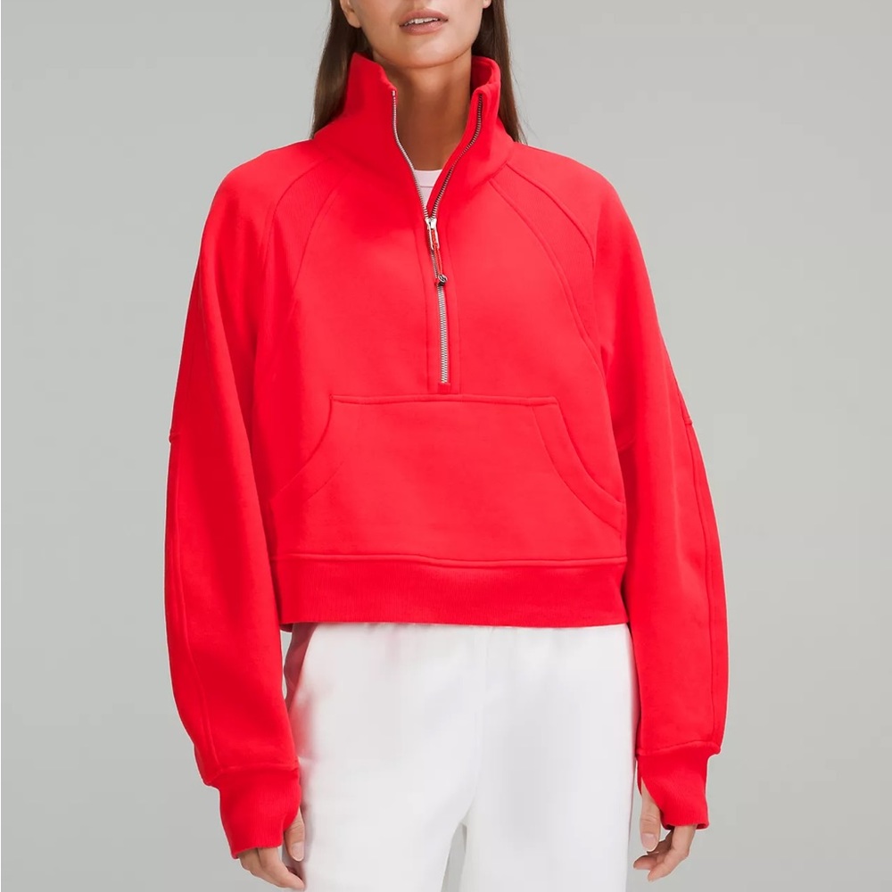 NWT Scuba Oversized Funnel Neck Half Zip Carnation Red XS/S
